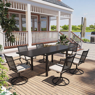 7-Piece Black Metal Patio Dining Set – Extendable Table with Swivel Dining Chairs & Cushions for Outdoor Patio, Deck & Garden