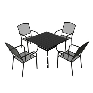 Black Steel Patio Dining Set with 36" Square Table, Chairs & Umbrella Hole for Outdoor Garden, Deck & Backyard
