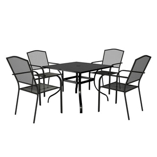 Black Steel Patio Dining Set with 36" Square Table, Chairs & Umbrella Hole for Outdoor Garden, Deck & Backyard