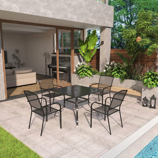 Black Steel Patio Dining Set with 36" Square Table, Chairs & Umbrella Hole for Outdoor Garden, Deck & Backyard
