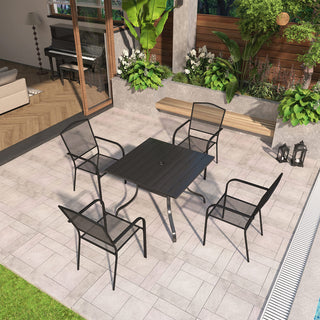 Black Steel Patio Dining Set with 36" Square Table, Chairs & Umbrella Hole for Outdoor Garden, Deck & Backyard