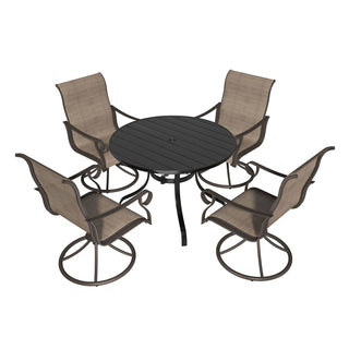 5-Piece Steel Textilene Swivel Outdoor Dining Set with 28.35" Round Table & Umbrella Hole for Patio, Garden & Backyard