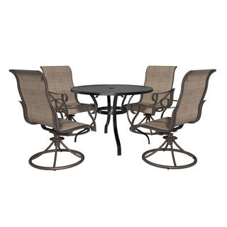 5-Piece Steel Textilene Swivel Outdoor Dining Set with 28.35" Round Table & Umbrella Hole for Patio, Garden & Backyard