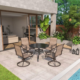 5-Piece Steel Textilene Swivel Outdoor Dining Set with 28.35" Round Table & Umbrella Hole for Patio, Garden & Backyard