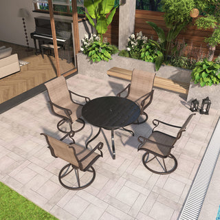 5-Piece Steel Textilene Swivel Outdoor Dining Set with 28.35" Round Table & Umbrella Hole for Patio, Garden & Backyard