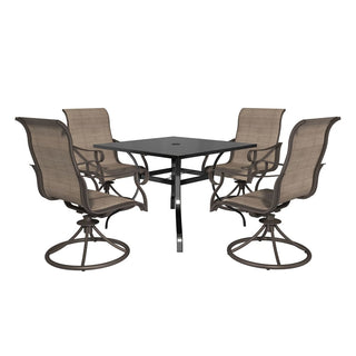 5-Piece Steel Textilene Swivel Outdoor Dining Set with 28.5" Square Table & Umbrella Hole for Patio, Garden & Backyard