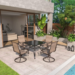 5-Piece Steel Textilene Swivel Outdoor Dining Set with 28.5" Square Table & Umbrella Hole for Patio, Garden & Backyard