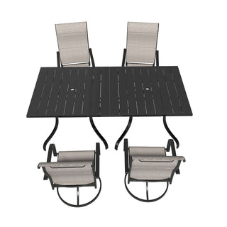 6/8-Piece Steel Textilene Swivel Outdoor Dining Set with 28.5" Square Table & Umbrella Hole for Patio, Garden & Backyard