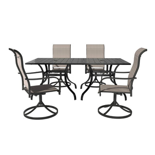 6/8-Piece Steel Textilene Swivel Outdoor Dining Set with 28.5" Square Table & Umbrella Hole for Patio, Garden & Backyard