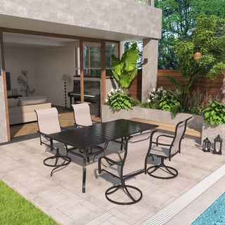 6/8-Piece Steel Textilene Swivel Outdoor Dining Set with 28.5" Square Table & Umbrella Hole for Patio, Garden & Backyard