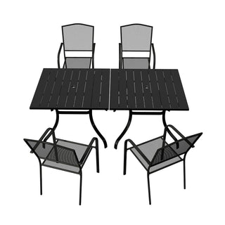 Black Steel Patio Dining Set with 36" Square Table, Chairs & Umbrella Hole for Outdoor Garden, Deck & Backyard