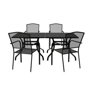 Black Steel Patio Dining Set with 36" Square Table, Chairs & Umbrella Hole for Outdoor Garden, Deck & Backyard