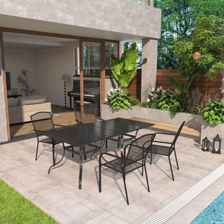 Black Steel Patio Dining Set with 36" Square Table, Chairs & Umbrella Hole for Outdoor Garden, Deck & Backyard
