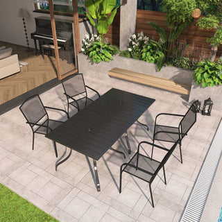 Black Steel Patio Dining Set with 36" Square Table, Chairs & Umbrella Hole for Outdoor Garden, Deck & Backyard