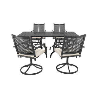 Metal Outdoor Dining Set with Square Table & Umbrella Hole, Swivel Chairs with Beige Cushions for Patio, Garden & Backyard