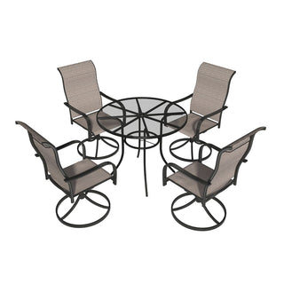 5-Piece Steel Textilene Swivel Chair Outdoor Dining Set with 29.5" Round Table & Umbrella Hole for Patio, Garden & Backyard