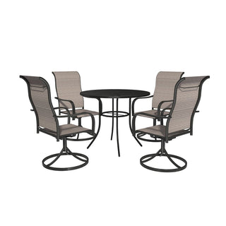5-Piece Steel Textilene Swivel Chair Outdoor Dining Set with 29.5" Round Table & Umbrella Hole for Patio, Garden & Backyard