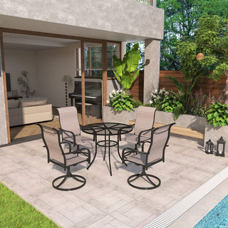 5-Piece Steel Textilene Swivel Chair Outdoor Dining Set with 29.5" Round Table & Umbrella Hole for Patio, Garden & Backyard