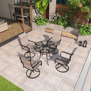5-Piece Steel Textilene Swivel Chair Outdoor Dining Set with 29.5" Round Table & Umbrella Hole for Patio, Garden & Backyard