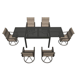 7-Piece Metal Patio Dining Set with Extendable Table & Swivel Chairs for Outdoor Garden, Deck & Backyard