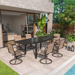 7-Piece Metal Patio Dining Set with Extendable Table & Swivel Chairs for Outdoor Garden, Deck & Backyard