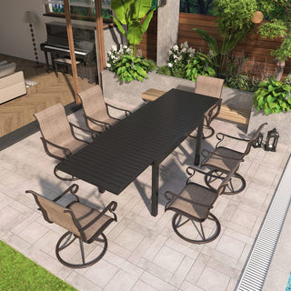 7-Piece Metal Patio Dining Set with Extendable Table & Swivel Chairs for Outdoor Garden, Deck & Backyard