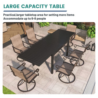 7-Piece Metal Patio Dining Set with Extendable Table & Swivel Chairs for Outdoor Garden, Deck & Backyard