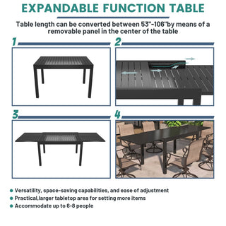 7-Piece Metal Patio Dining Set with Extendable Table & Swivel Chairs for Outdoor Garden, Deck & Backyard