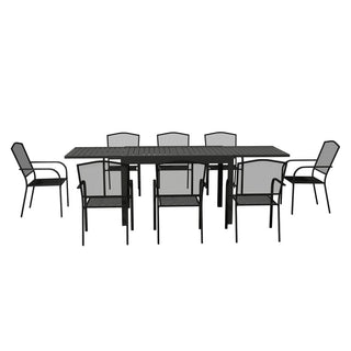 9-Piece Black Metal Patio Dining Set with Extendable Table & Steel Mesh Chairs for Outdoor Garden, Deck & Backyard