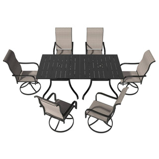 6/8-Piece Steel Textilene Swivel Outdoor Dining Set with 28.5" Square Table & Umbrella Hole for Patio, Garden & Backyard