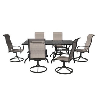 6/8-Piece Steel Textilene Swivel Outdoor Dining Set with 28.5" Square Table & Umbrella Hole for Patio, Garden & Backyard
