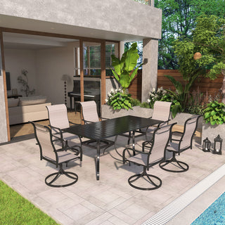 6/8-Piece Steel Textilene Swivel Outdoor Dining Set with 28.5" Square Table & Umbrella Hole for Patio, Garden & Backyard