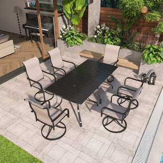 6/8-Piece Steel Textilene Swivel Outdoor Dining Set with 28.5" Square Table & Umbrella Hole for Patio, Garden & Backyard