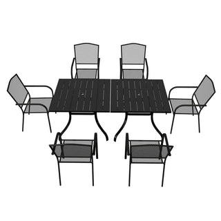 Black Steel Patio Dining Set with 36" Square Table, Chairs & Umbrella Hole for Outdoor Garden, Deck & Backyard