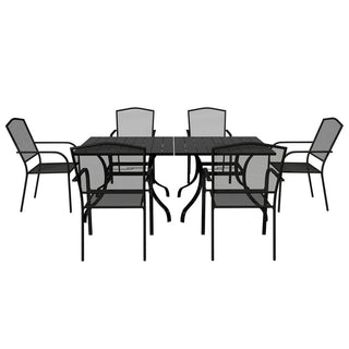 Black Steel Patio Dining Set with 36" Square Table, Chairs & Umbrella Hole for Outdoor Garden, Deck & Backyard