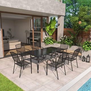 Black Steel Patio Dining Set with 36" Square Table, Chairs & Umbrella Hole for Outdoor Garden, Deck & Backyard