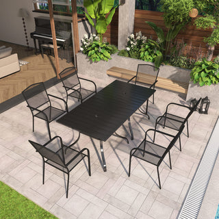 Black Steel Patio Dining Set with 36" Square Table, Chairs & Umbrella Hole for Outdoor Garden, Deck & Backyard