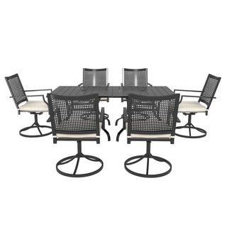 Metal Outdoor Dining Set with Square Table & Umbrella Hole, Swivel Chairs with Beige Cushions for Patio, Garden & Backyard