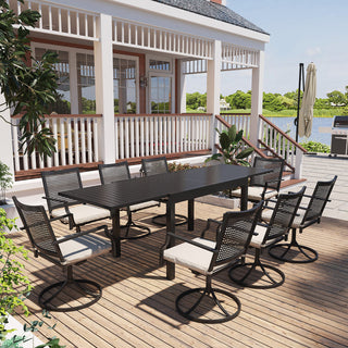 9-Piece Black Metal Patio Dining Set – Extendable Table with Swivel Dining Chairs & Cushions for Outdoor Patio, Deck & Garden