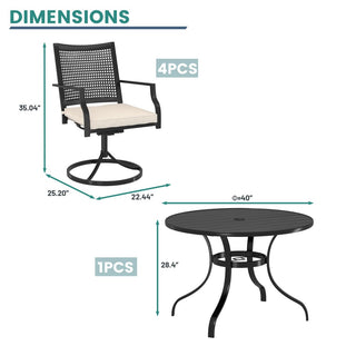 5-Piece Metal Outdoor Dining Set with Round Table, Umbrella Hole & Beige Textilene Cushions – Includes Random Outdoor Umbrella