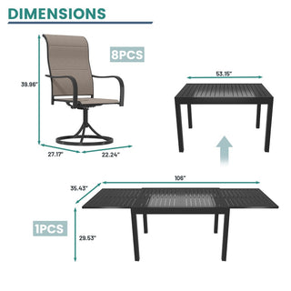 9-Piece Metal Patio Dining Set with Extendable Table & Swivel Chairs – Outdoor Dining Set for Patio, Deck & Garden