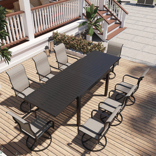 9-Piece Metal Patio Dining Set with Extendable Table & Swivel Chairs – Outdoor Dining Set for Patio, Deck & Garden