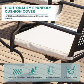 Black Steel Outdoor Dining Chairs Set of 2 – 360° Swivel Textilene Chairs with Beige Cushions for Patio, Deck & Garden