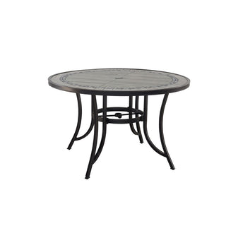 5-Piece Outdoor Cast Aluminum Dining Set with Gray Tile Round Table & Cushioned Chairs