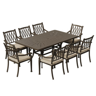 9-Piece Patio Dining Set – Cast Aluminum Rectangular Table & 8 Cushioned Chairs