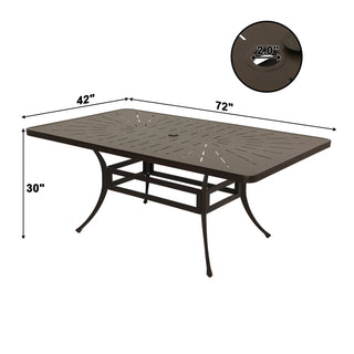 72x42 inch W Cast Aluminum Rectangular Outdoor Dining Table with Umbrella Hole