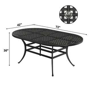 72" Cast Aluminum Outdoor Dining Table – Oval Patio Table with Umbrella Hole