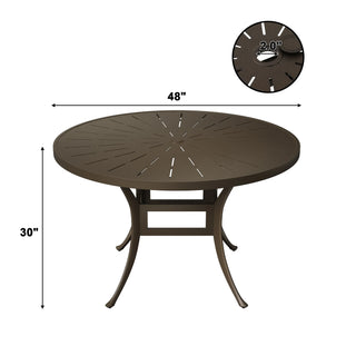 5-Piece Cast Aluminum Patio Dining Set with 4 Textilene Chairs  + 48-Inch Round Table with Umbrella Hole - Weather-Resistant Outdoor Set