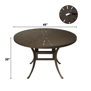 48" Round Cast Aluminum Outdoor Dining Table with Umbrella Hole – Weather-Resistant Patio Table for Garden & Backyard
