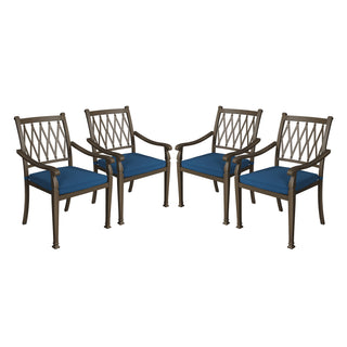 Set of 4 Outdoor Dining Chairs with Cushions – Cast Aluminum, Extra Wide Design